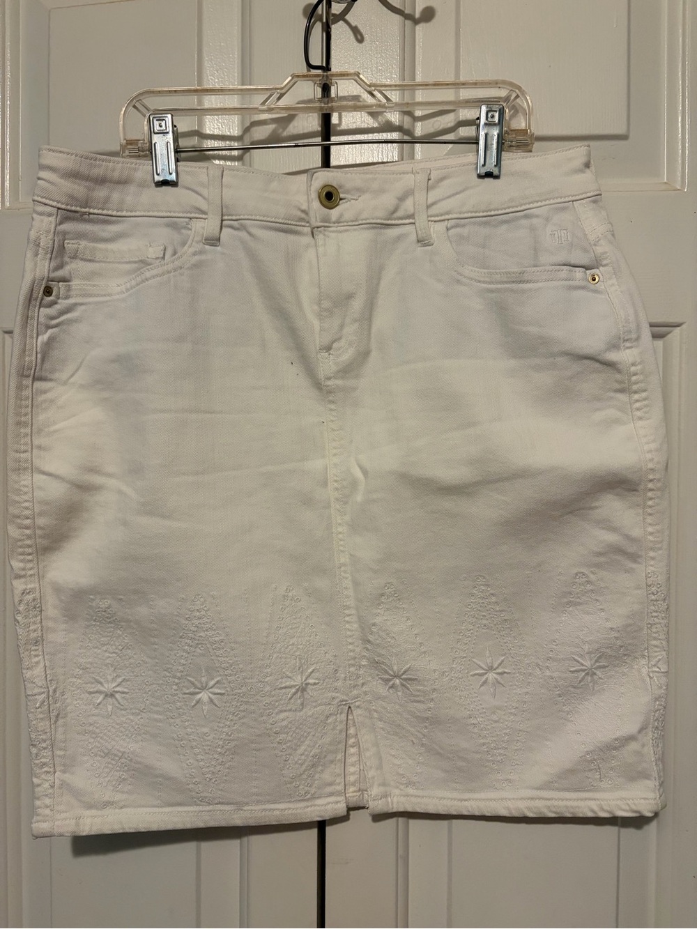 Tommy Hilfiger White Embroidered Denim Midi Skirt
